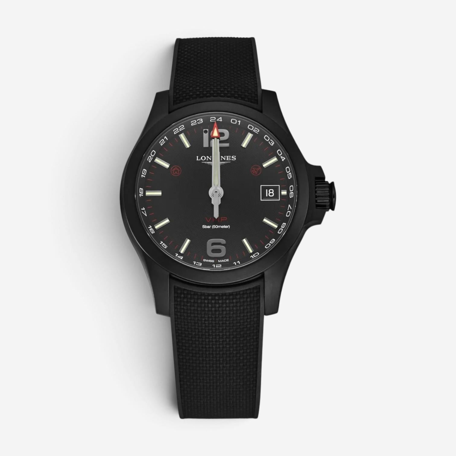 Longines Conquest V.H.P. GMT Black PVD Quartz Men's Watch L3.718.2.56.9