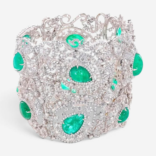 Diana M. Jewels 18K White Gold Emerald & Diamond Multi-Strand Bracelet LB1171-1