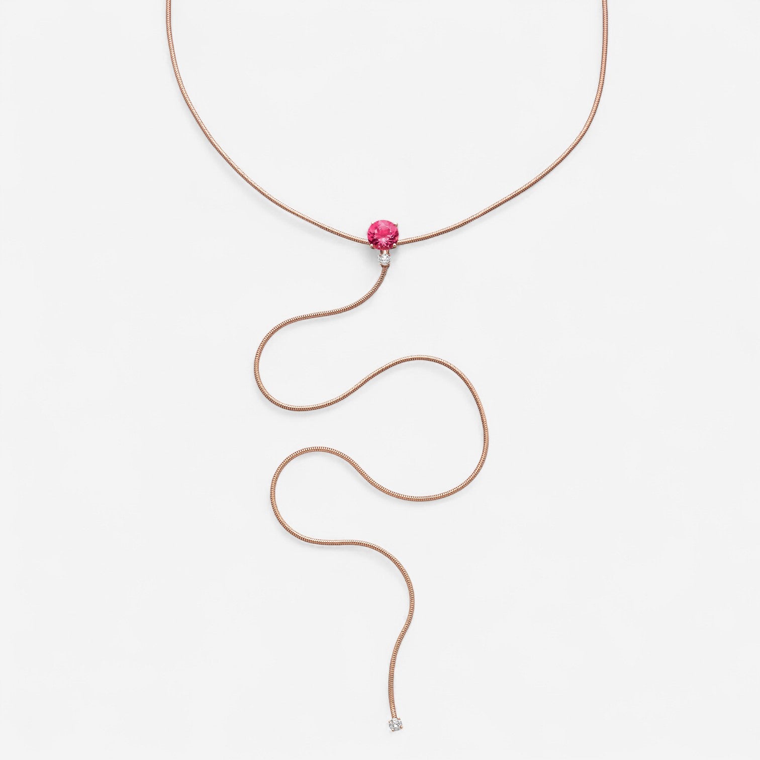 Mattia Cielo Rugiada Pietre 18K Rose Gold Diamond & Pink Tourmaline Lariat Necklace LJWR335-P