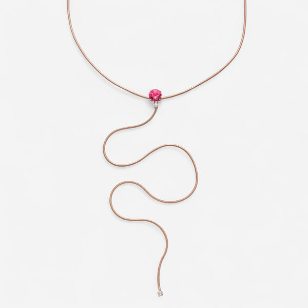 Mattia Cielo Rugiada Pietre 18K Rose Gold Diamond & Pink Tourmaline Lariat Necklace LJWR335-P