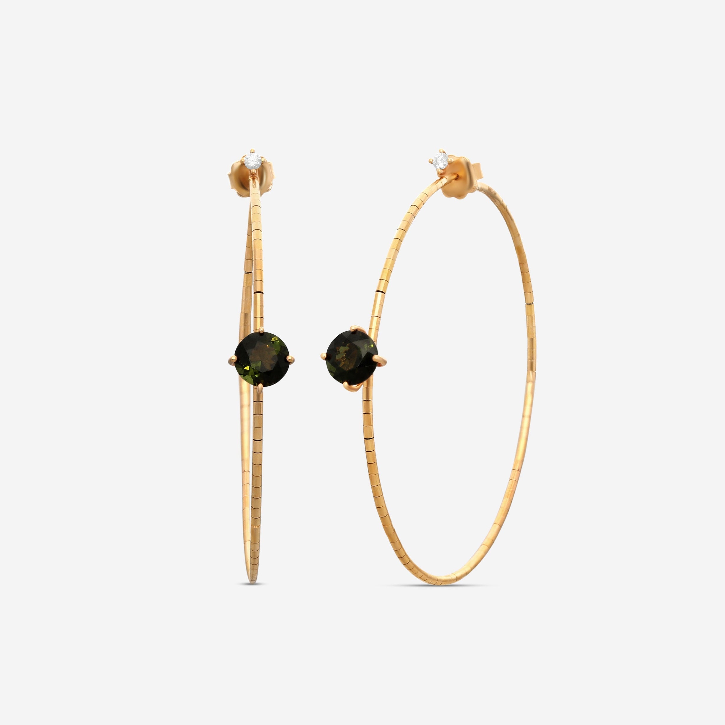 Mattia Cielo Rugiada Pietre 18K Rose Gold & Titanium Diamond & Green Tourmaline Hoop Earrings LJWR337-P