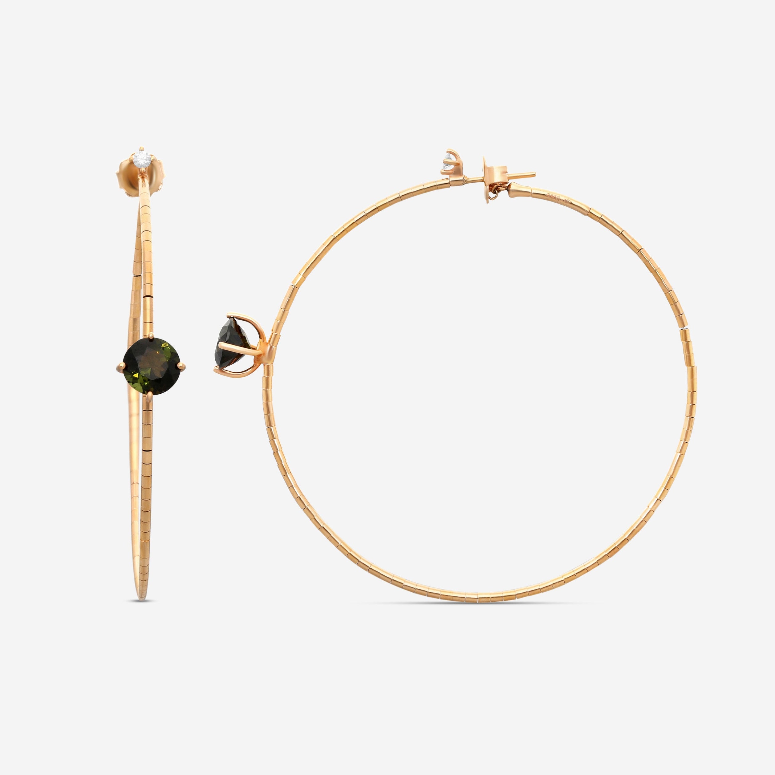 Mattia Cielo Rugiada Pietre 18K Rose Gold & Titanium Diamond & Green Tourmaline Hoop Earrings LJWR337-P