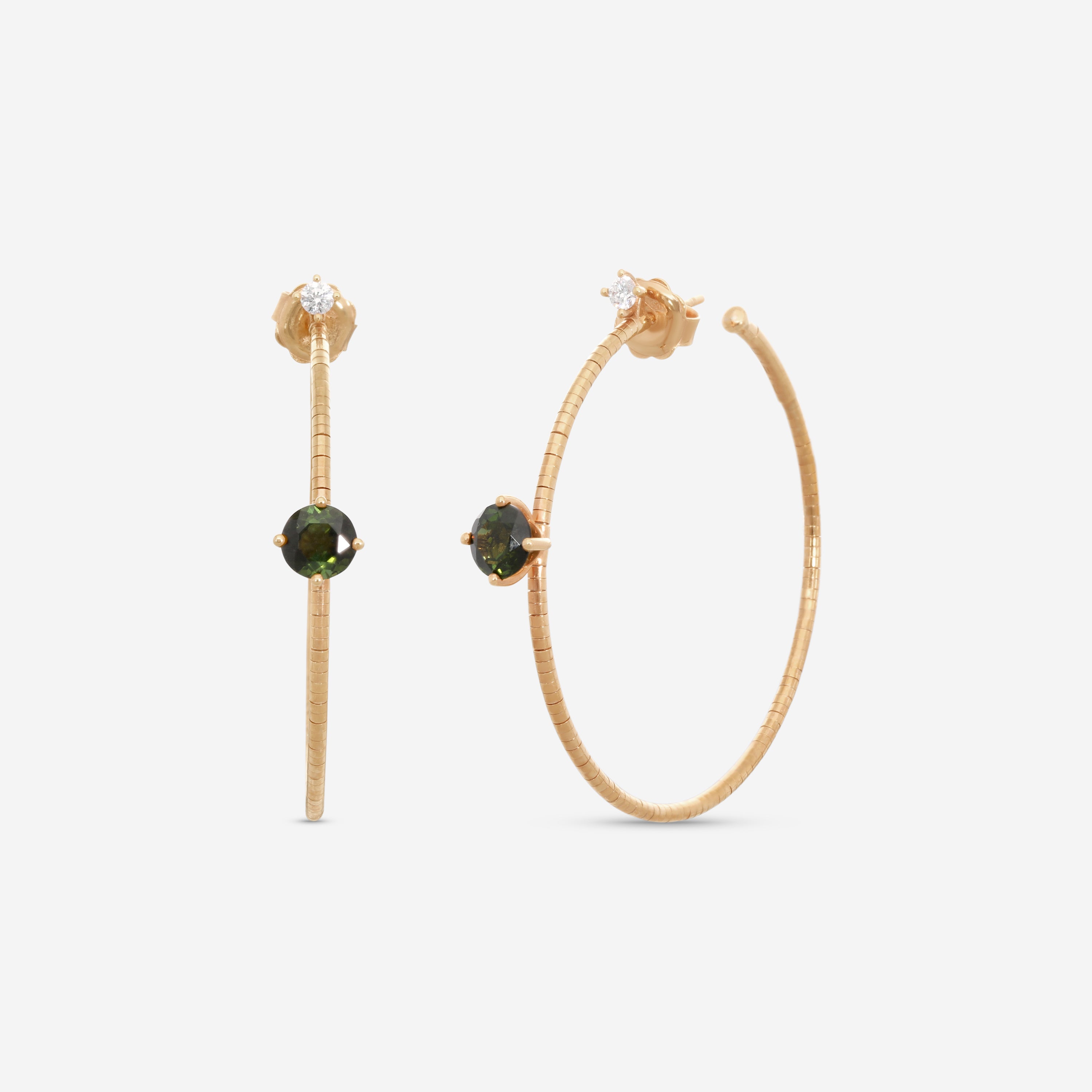Mattia Cielo Rugiada Pietre 18K Rose Gold & Titanium Diamond & Green Tourmaline Hoop Earrings LJWR338-P