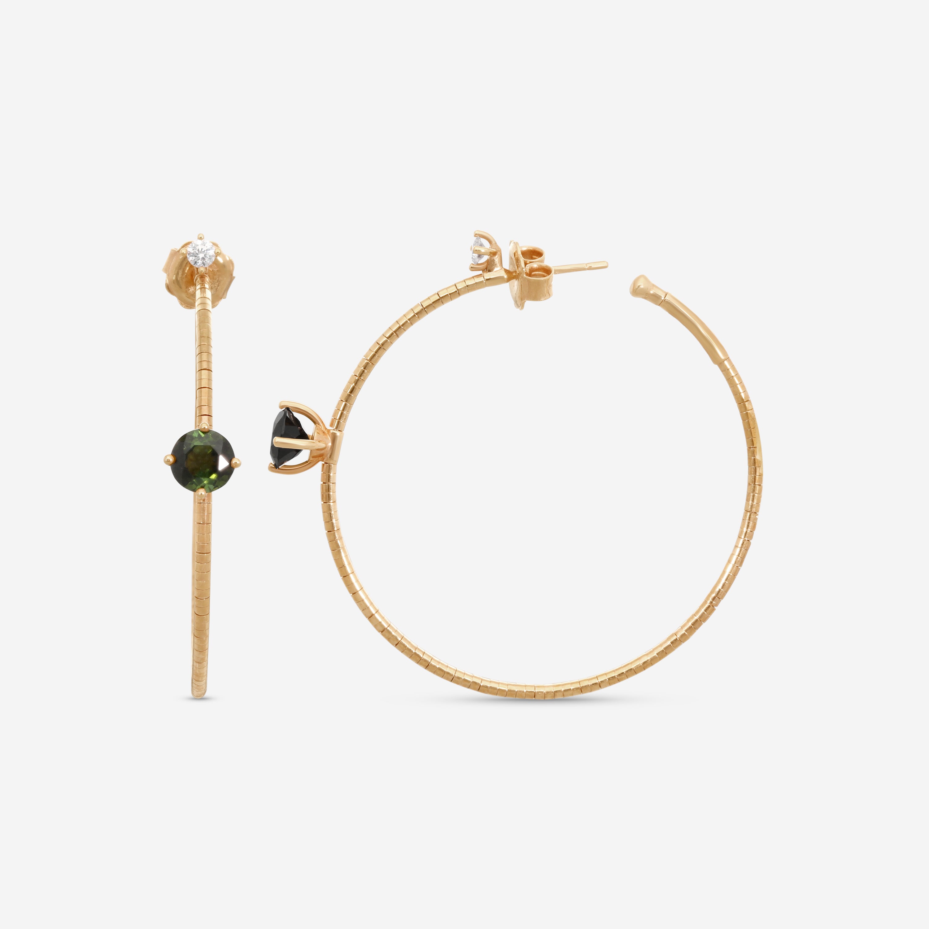 Mattia Cielo Rugiada Pietre 18K Rose Gold & Titanium Diamond & Green Tourmaline Hoop Earrings LJWR338-P