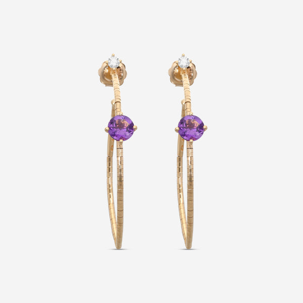 Mattia Cielo Rugiada Pietre 18K Rose Gold & Titanium Diamond & Amethyst Hoop Earrings LJWR345-P