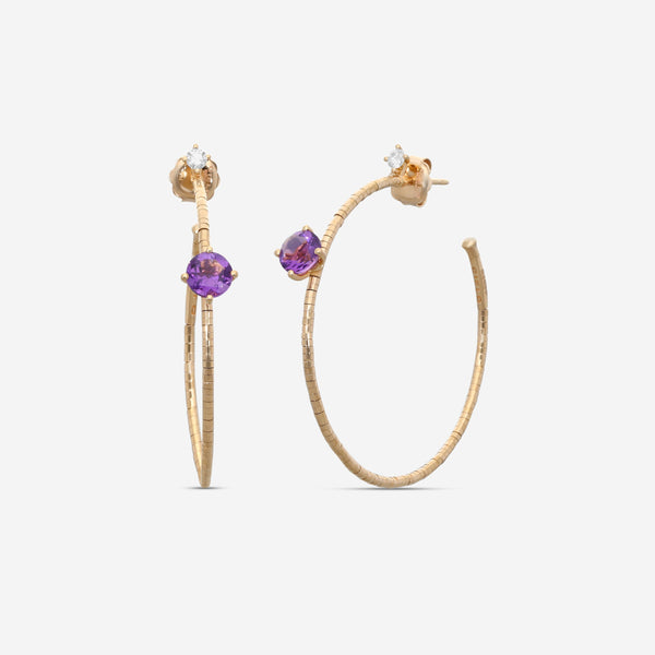 Mattia Cielo Rugiada Pietre 18K Rose Gold & Titanium Diamond & Amethyst Hoop Earrings LJWR345-P