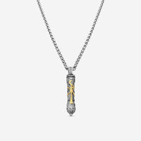 KONSTANTINO - "Stavros" Sterling Silver & 18k Yellow Gold, Spinel Pendant (SPN: 0.255ct) - MEKJ677-130

Pendant Dimensions: 2.38 x 0.38 in.
S/S Chain Included:CHKJ6-131-22 (Length - 22in.) - THE SOLIST