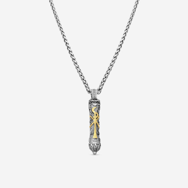 KONSTANTINO - "Stavros" Sterling Silver & 18k Yellow Gold, Spinel Pendant (SPN: 0.255ct) - MEKJ677-130

Pendant Dimensions: 2.38 x 0.38 in.
S/S Chain Included:CHKJ6-131-22 (Length - 22in.) - THE SOLIST