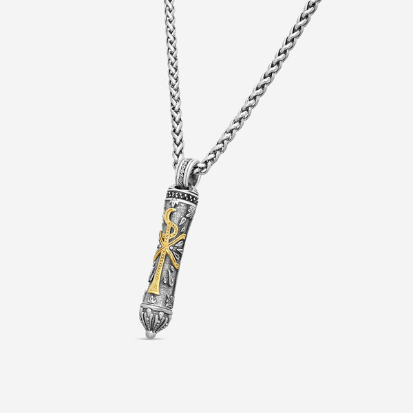 KONSTANTINO - "Stavros" Sterling Silver & 18k Yellow Gold, Spinel Pendant (SPN: 0.255ct) - MEKJ677-130

Pendant Dimensions: 2.38 x 0.38 in.
S/S Chain Included:CHKJ6-131-22 (Length - 22in.) - THE SOLIST