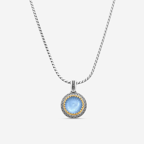 "KONSTANTINO - ""Dome"" Sterling Silver & 18k Yellow Gold, Blue Spinel Doublet Pendant (SPN: 13mm) - MEKJ732-628  Pendant Dimensions: 1.12 x 0.75 in. S/S Chain Included:CHKJ22-131-18 (Length - 18in.)" - THE SOLIST