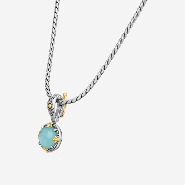 KONSTANTINO - "Gen K 2" Sterling Silver & 18k Yellow Gold, Aquamarine Triplet Pendant (AQM: 10mm) - MEKJ764-655

Pendant Dimensions: 1.00 x 0.50 in.
S/S Chain Included:CHKJ22-131-18 (Length - 18in.) - THE SOLIST