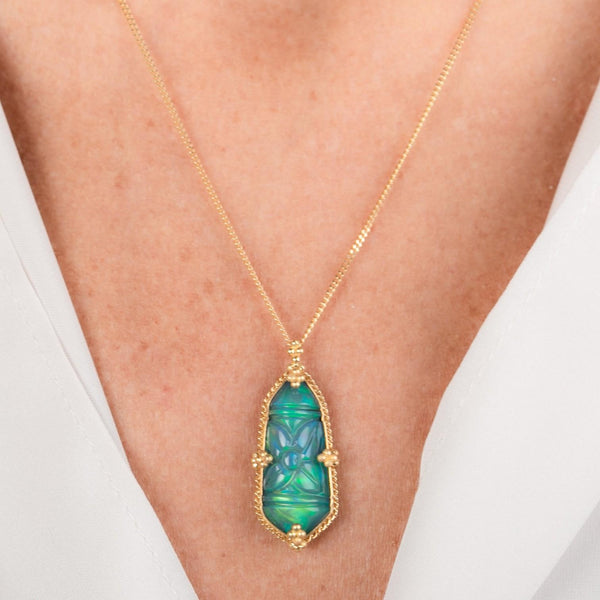 Amáli One of a Kind 18K Yellow Gold Ethiopian Opal Pendant Necklace N-2865-OP