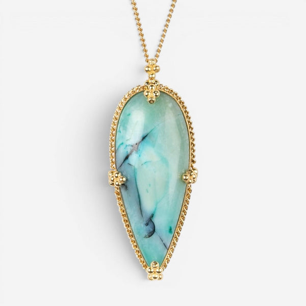 Amáli One of a Kind 18K Yellow Gold Opal Petrified Wood Pendant Necklace N-3782