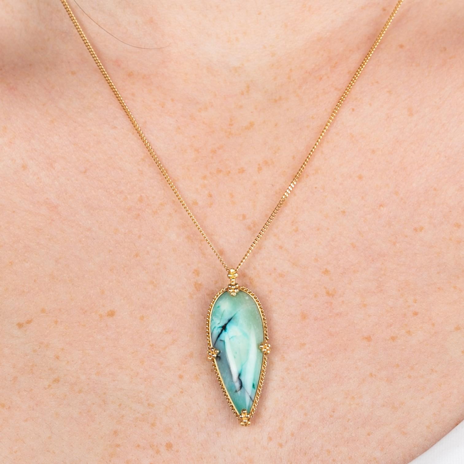 Amáli One of a Kind 18K Yellow Gold Opal Petrified Wood Pendant Necklace N-3782