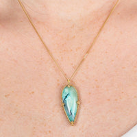Amáli One of a Kind 18K Yellow Gold Opal Petrified Wood Pendant Necklace N-3782