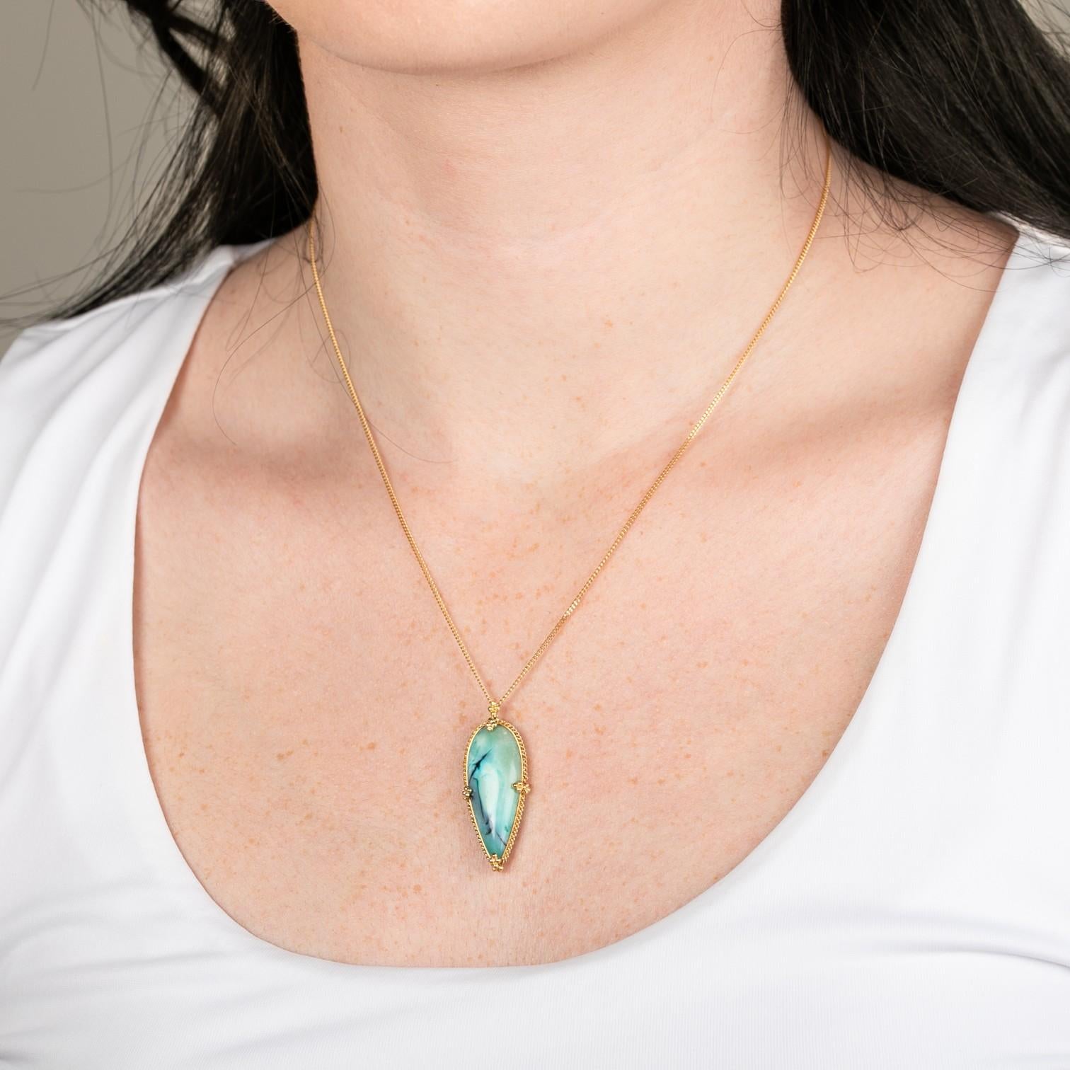 Amáli One of a Kind 18K Yellow Gold Opal Petrified Wood Pendant Necklace N-3782