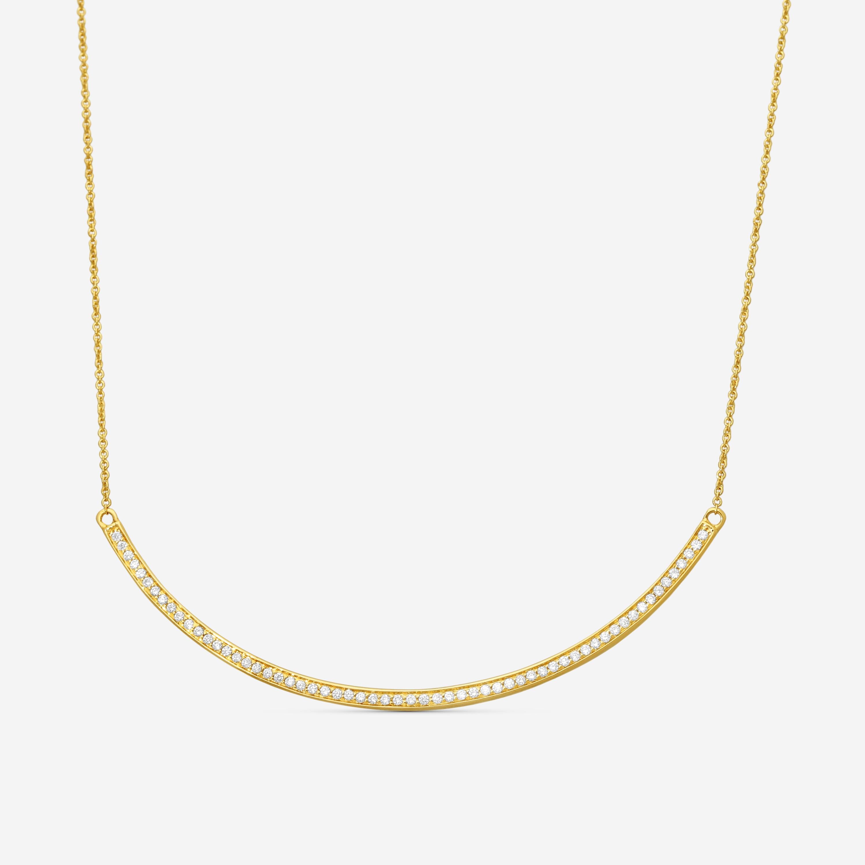 Sydney Evan 14K Yellow Gold Diamond Pavé Curved Bar Pendant Necklace N27819-Y18XT
