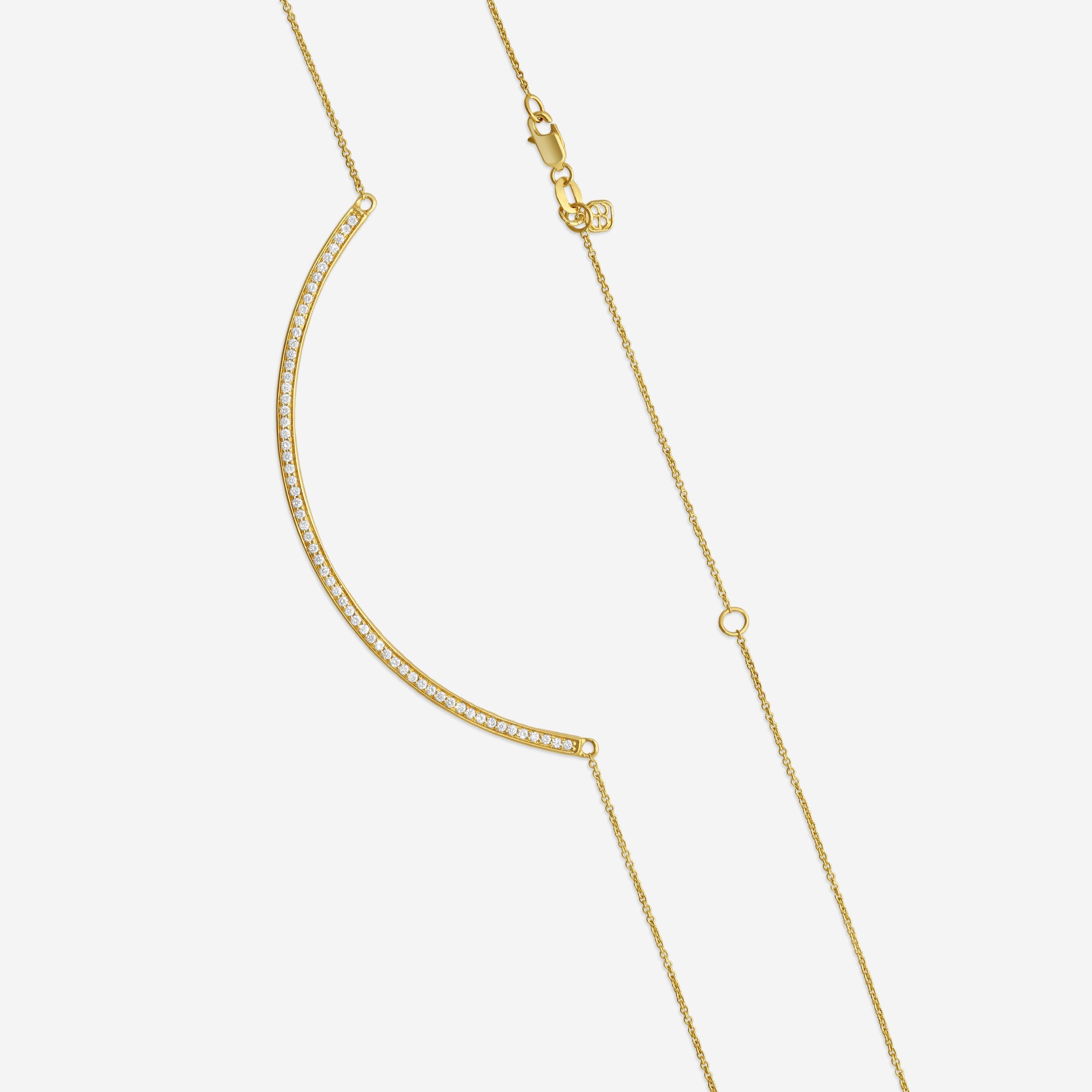 Sydney Evan 14K Yellow Gold Diamond Pavé Curved Bar Pendant Necklace N27819-Y18XT