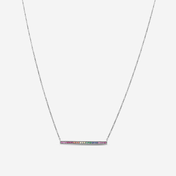 Sydney Evan Black 14K Blackened Gold Pave Rainbow Bar Pendant Necklace N29230MC-B16T