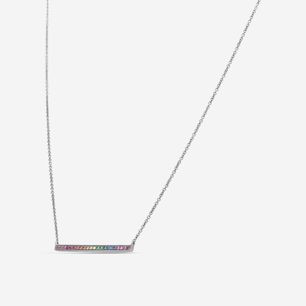 Sydney Evan Black 14K Blackened Gold Pave Rainbow Bar Pendant Necklace N29230MC-B16T