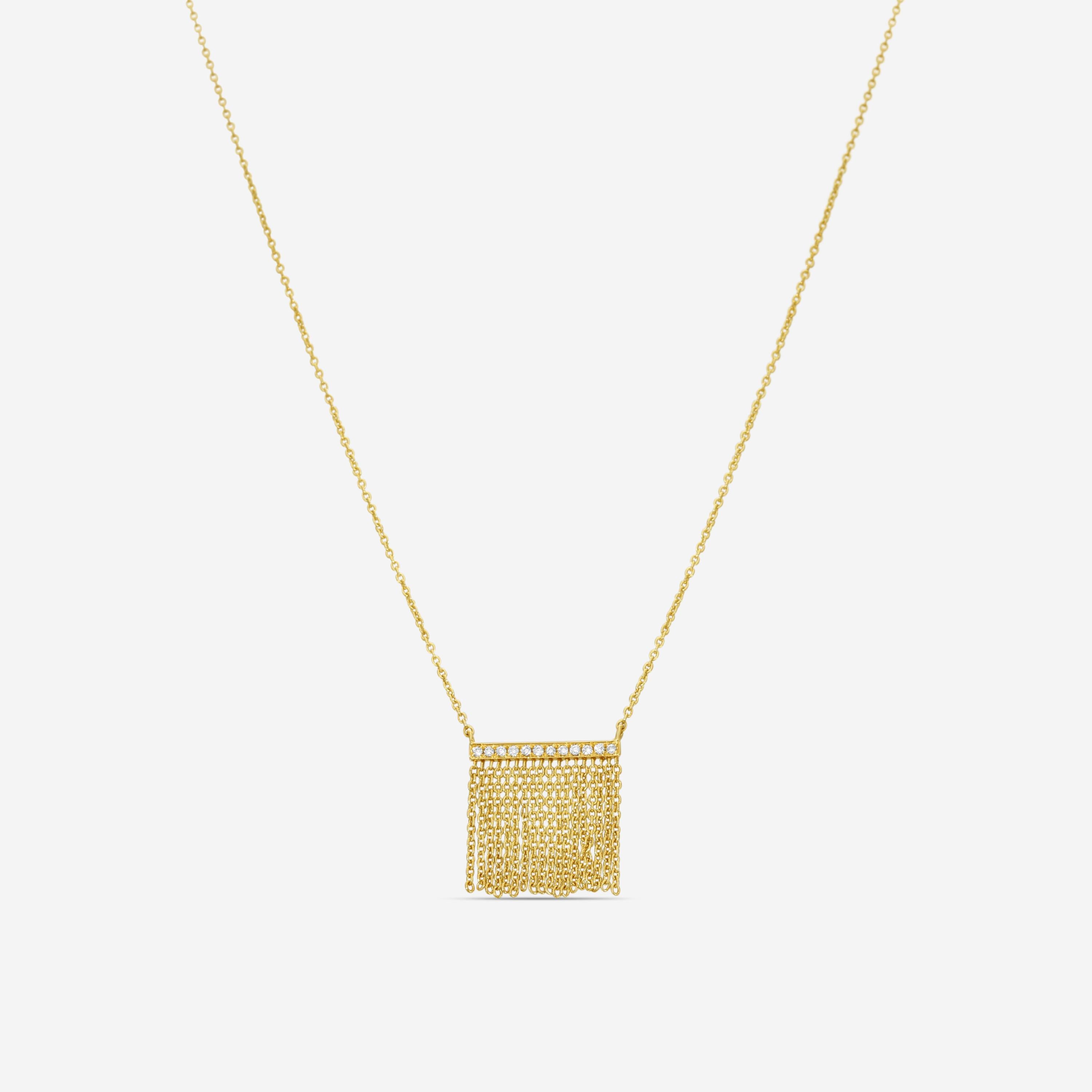 Sydney Evan Fringe Short Bar 14K Yellow Gold Diamond Pendant Tassel Necklace N30688-Y20