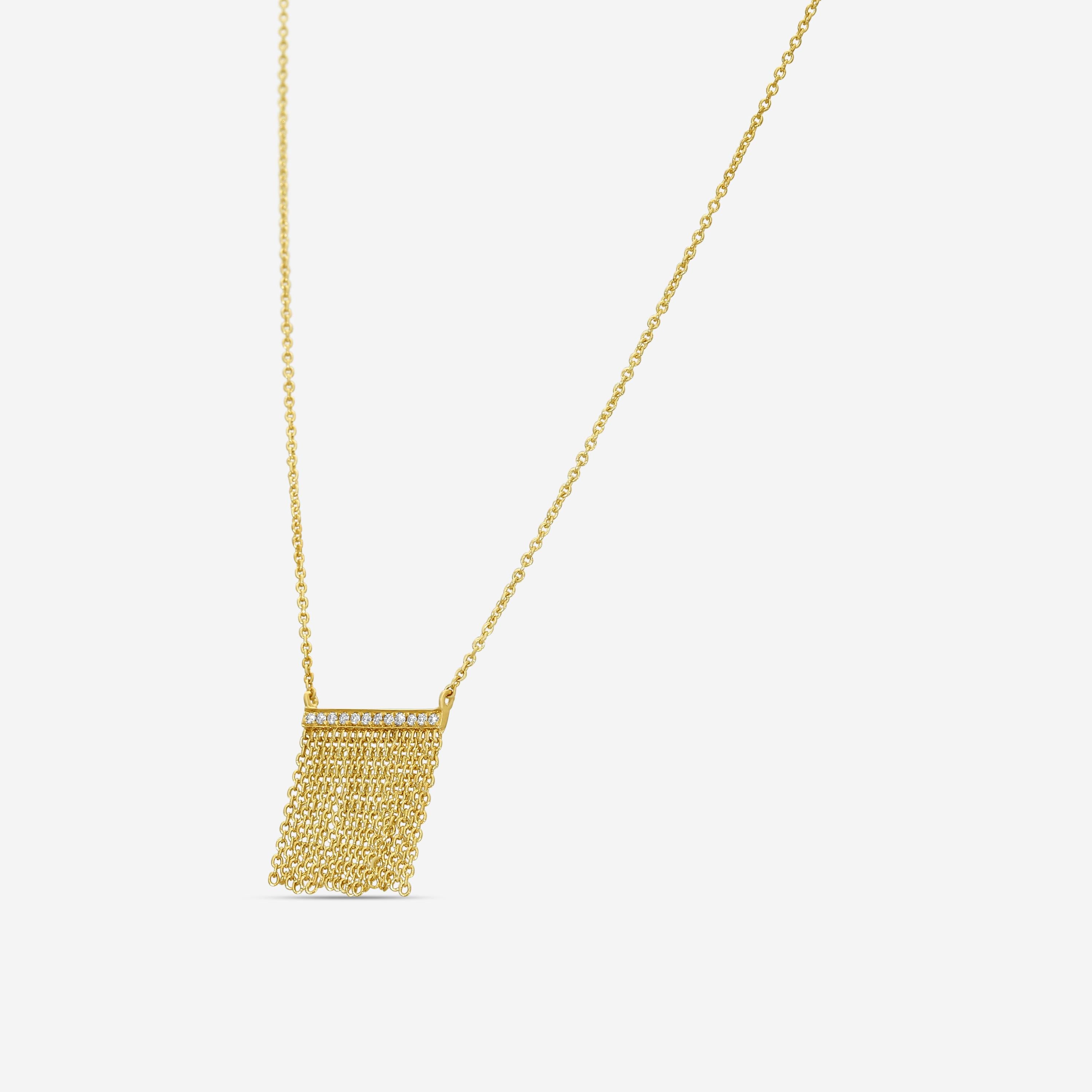 Sydney Evan Fringe Short Bar 14K Yellow Gold Diamond Pendant Tassel Necklace N30688-Y20