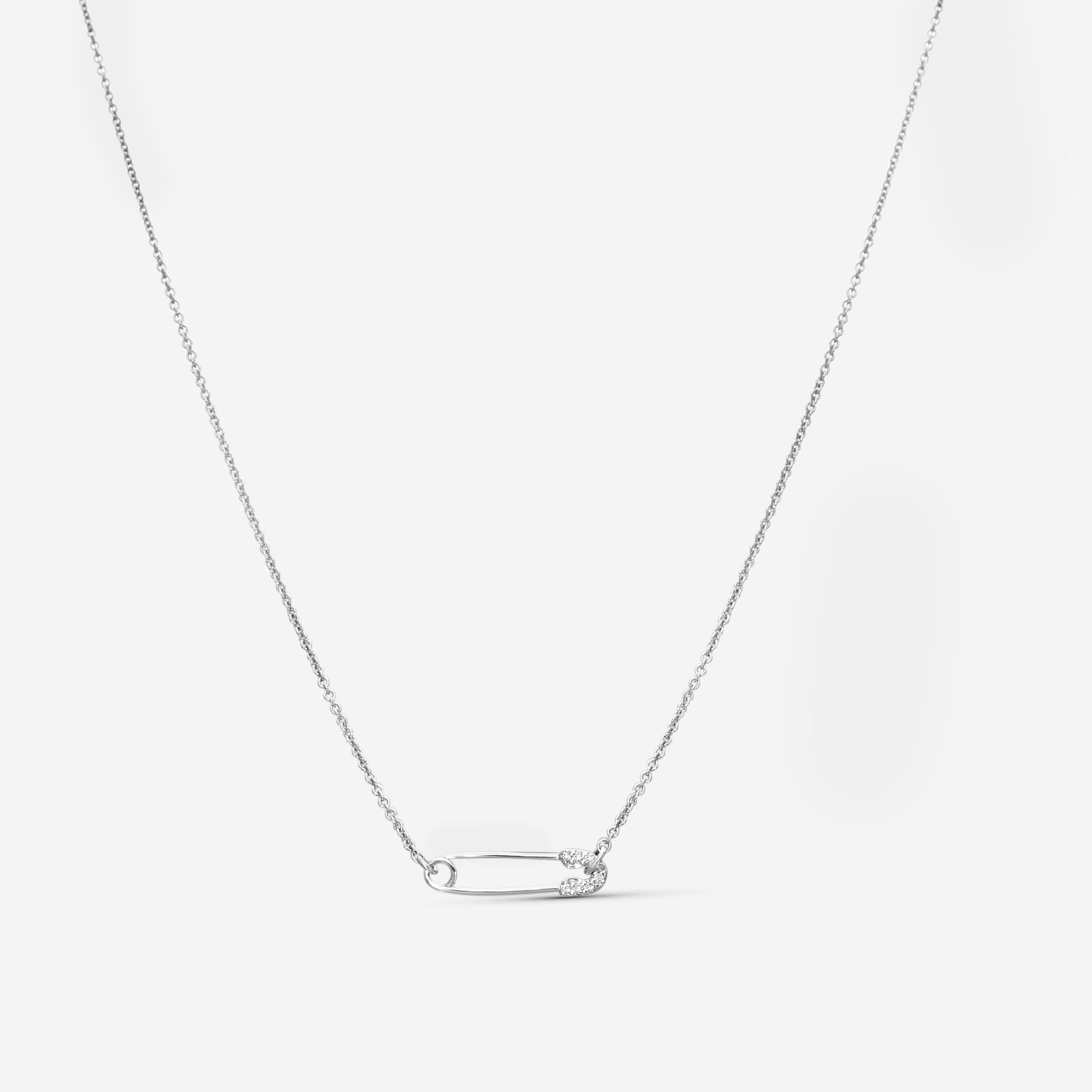 Sydney Evan 14K White Gold Diamond Small Safety Pin Pendant Necklace N35586-W18XT