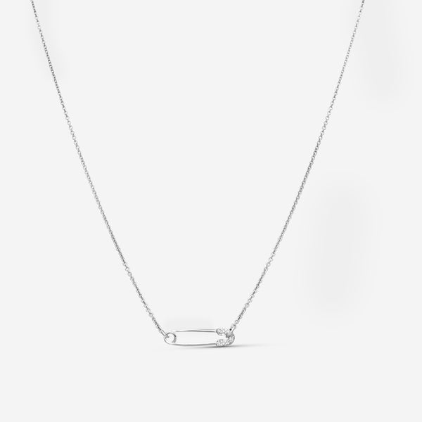 Sydney Evan 14K White Gold Diamond Small Safety Pin Pendant Necklace N35586-W18XT