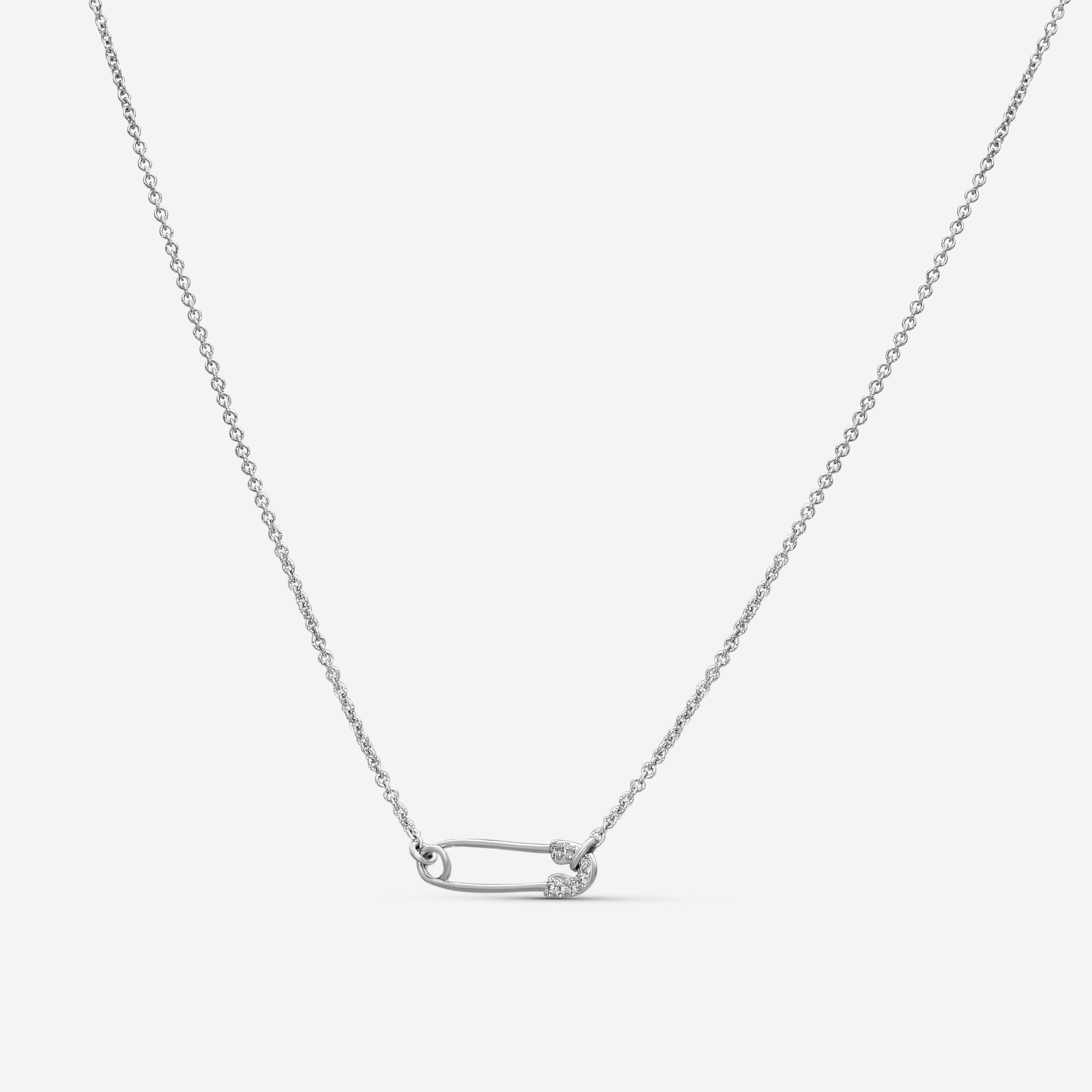 Sydney Evan 14K White Gold Diamond Small Safety Pin Pendant Necklace N35586-W18XT