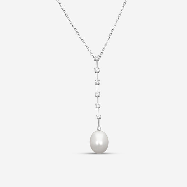 ASSAEL - Diamond & South Sea Cultured Pearl Pendant; Single Drop Pearl 14.1 X 11.3mm, 7 Diamonds 0.71 cts, 18KW w. Chain - N3562 - THE SOLIST