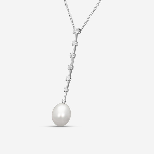 ASSAEL - Diamond & South Sea Cultured Pearl Pendant; Single Drop Pearl 14.1 X 11.3mm, 7 Diamonds 0.71 cts, 18KW w. Chain - N3562 - THE SOLIST