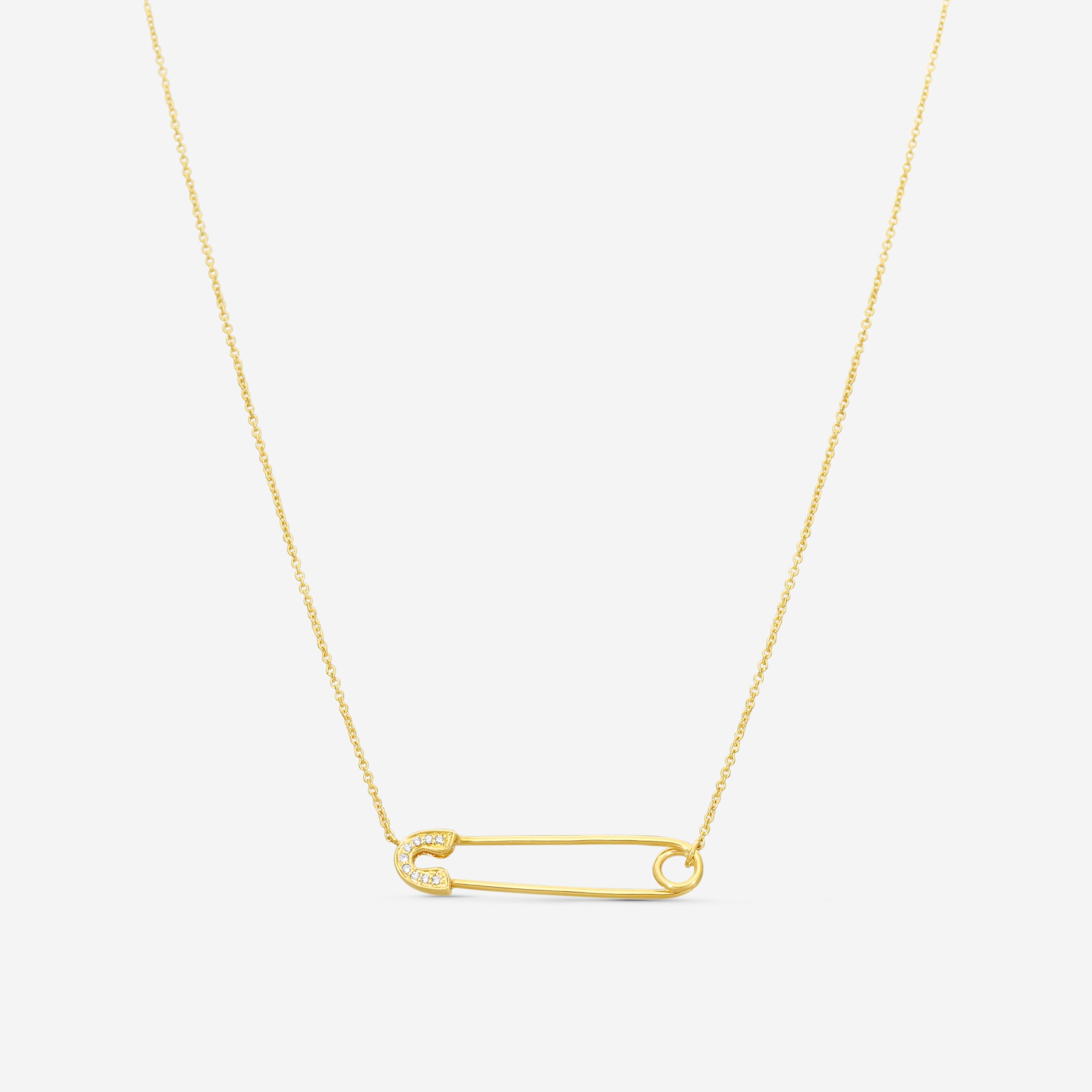Sydney Evan 14K Yellow Gold Diamond Medium Safety Pin Pendant Necklace N35992-Y18XT