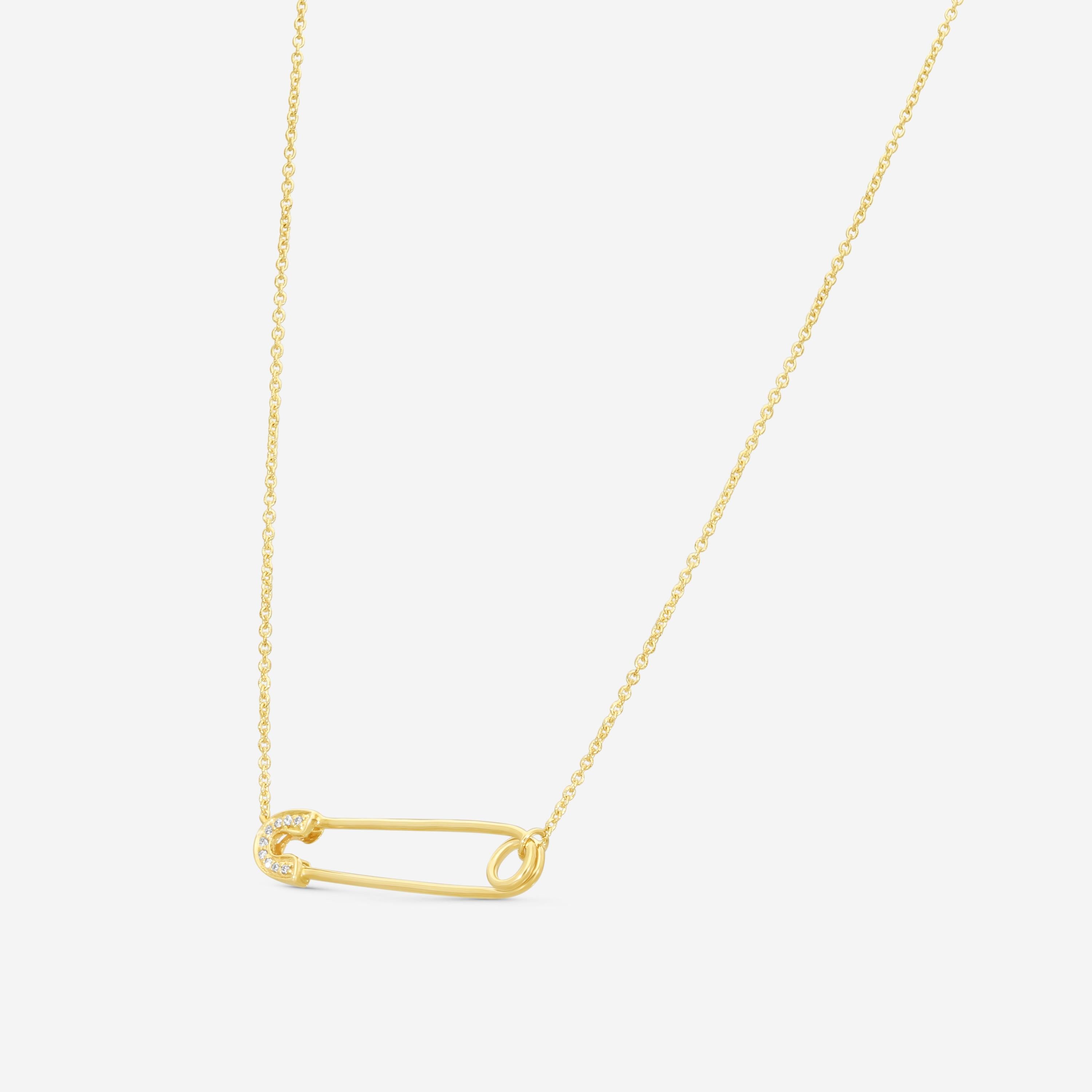 Sydney Evan 14K Yellow Gold Diamond Medium Safety Pin Pendant Necklace N35992-Y18XT