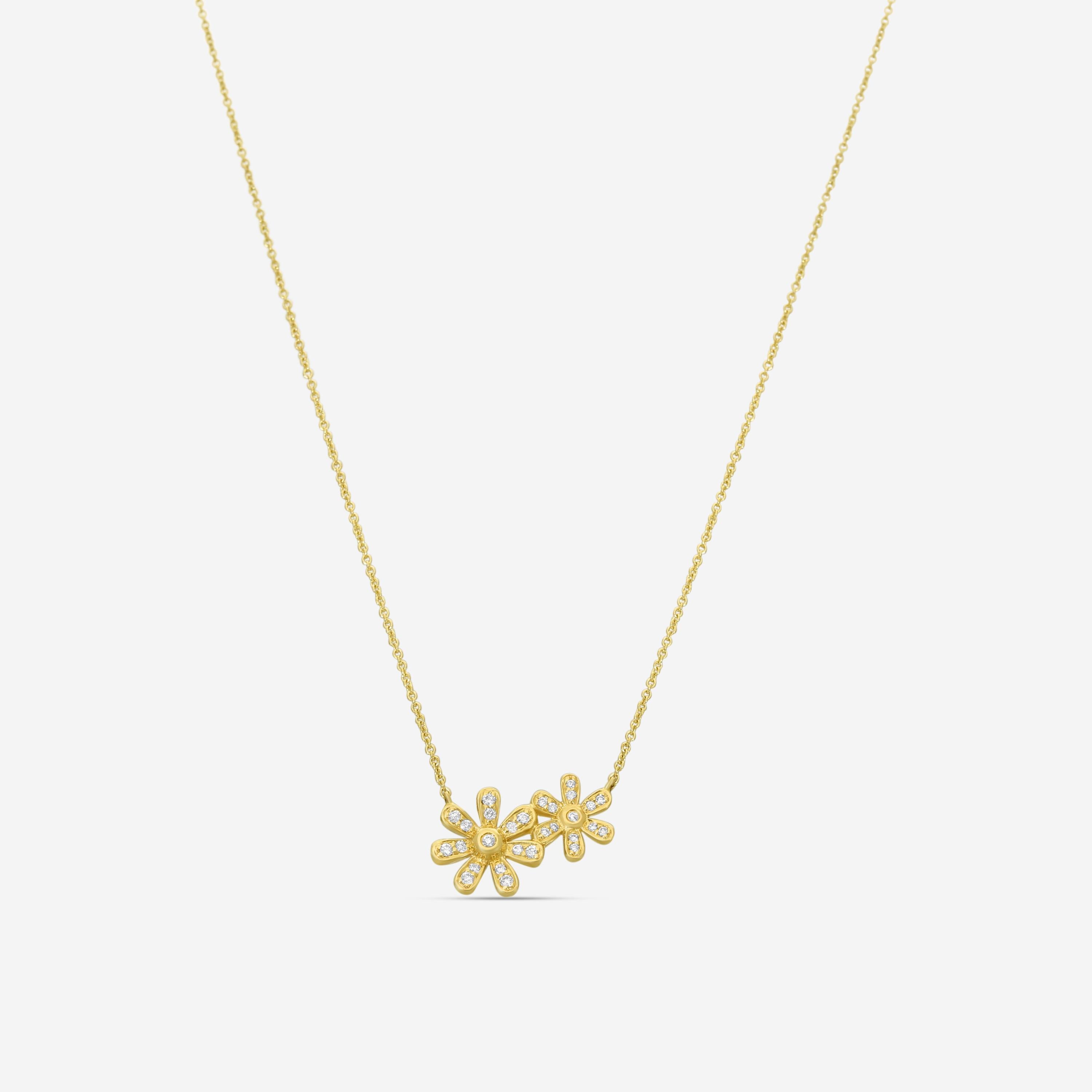 Sydney Evan Double Daisy 14K Yellow Gold Diamond Pendant Necklace N36308-Y18XT