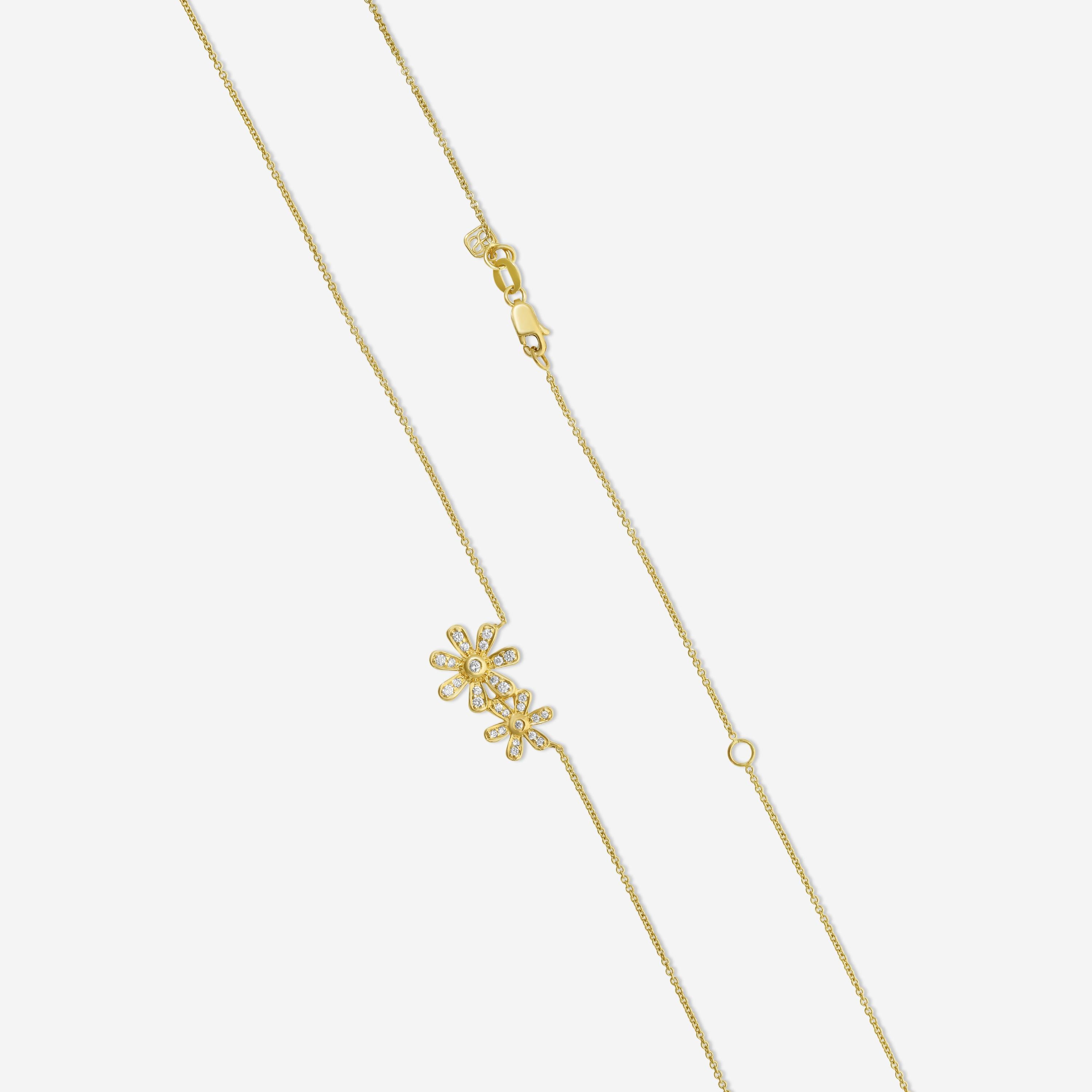 Sydney Evan Double Daisy 14K Yellow Gold Diamond Pendant Necklace N36308-Y18XT