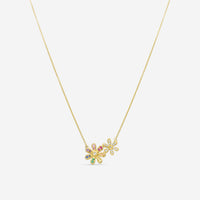 Sydney Evan Rainbow Double Daisy 14K Yellow Gold Diamond and Multi-Gemstone Pendant Necklace N36308MC-Y18XT
