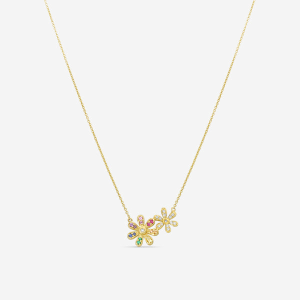 Sydney Evan Rainbow Double Daisy 14K Yellow Gold Diamond and Multi-Gemstone Pendant Necklace N36308MC-Y18XT