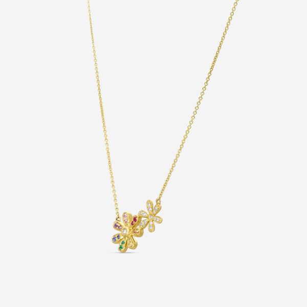 Sydney Evan Rainbow Double Daisy 14K Yellow Gold Diamond and Multi-Gemstone Pendant Necklace N36308MC-Y18XT