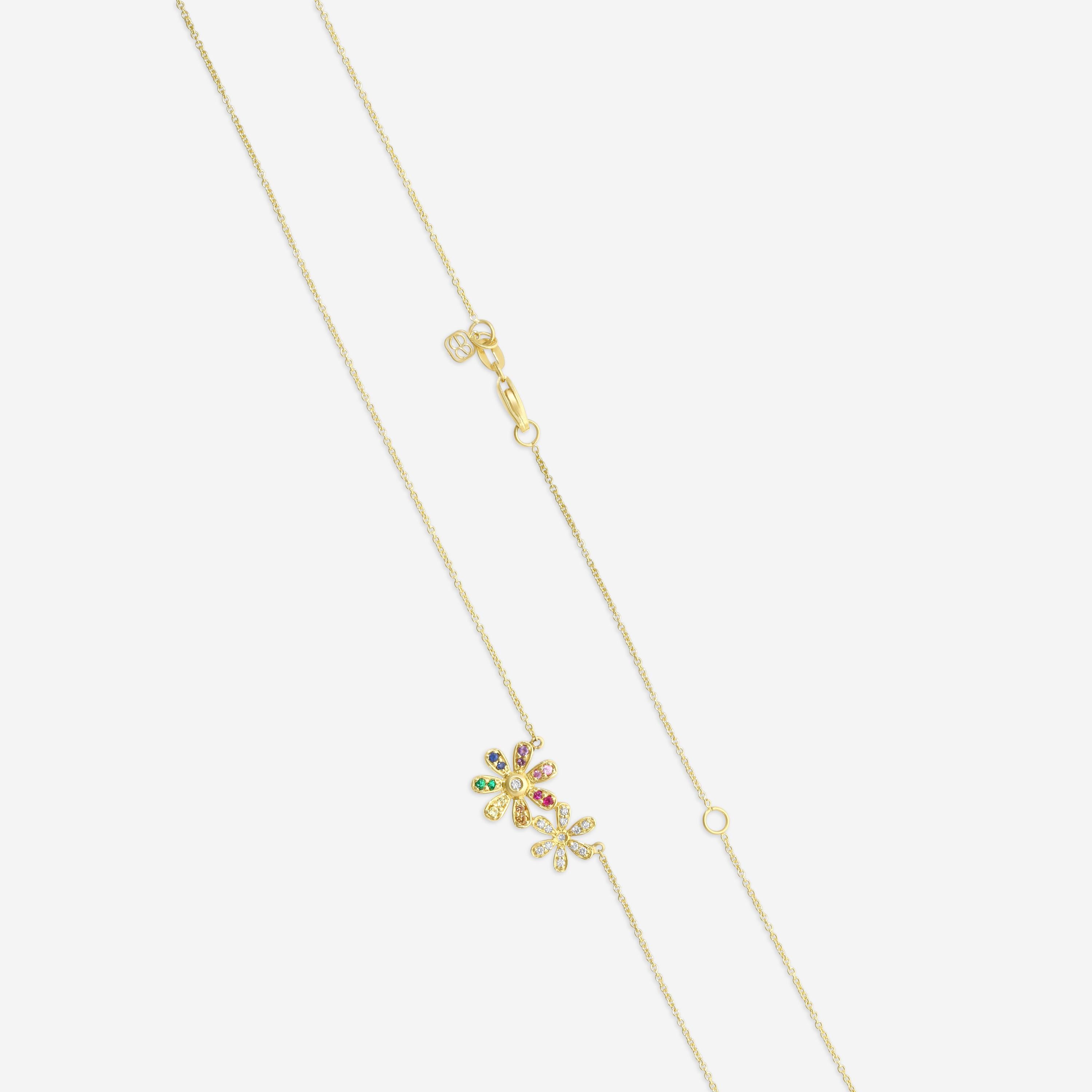 Sydney Evan Rainbow Double Daisy 14K Yellow Gold Diamond and Multi-Gemstone Pendant Necklace N36308MC-Y18XT