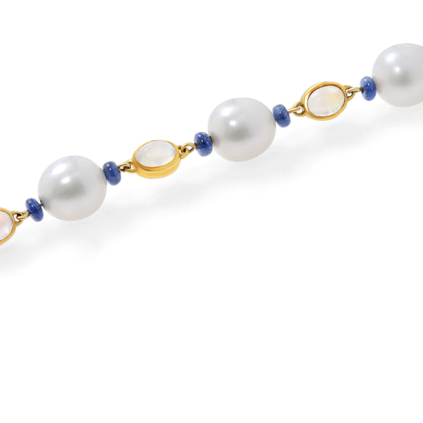 Assael 18K Yellow Gold, South Sea Cultured Pearl and Sapphire 21.14ct. tw. Station Necklace N4509 - THE SOLIST