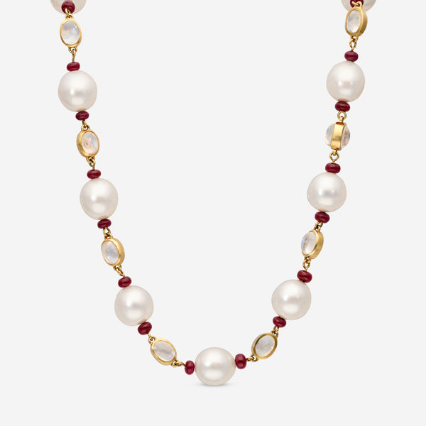 Assael 18K Gold, South Sea Cultured Pearl and Ruby 33.89ct. tw. Station Necklace N4541 - THE SOLIST