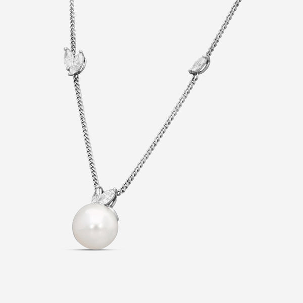 Assael La Feuille Platinum Cultured Pearl & Diamond Pendant Necklace N5042