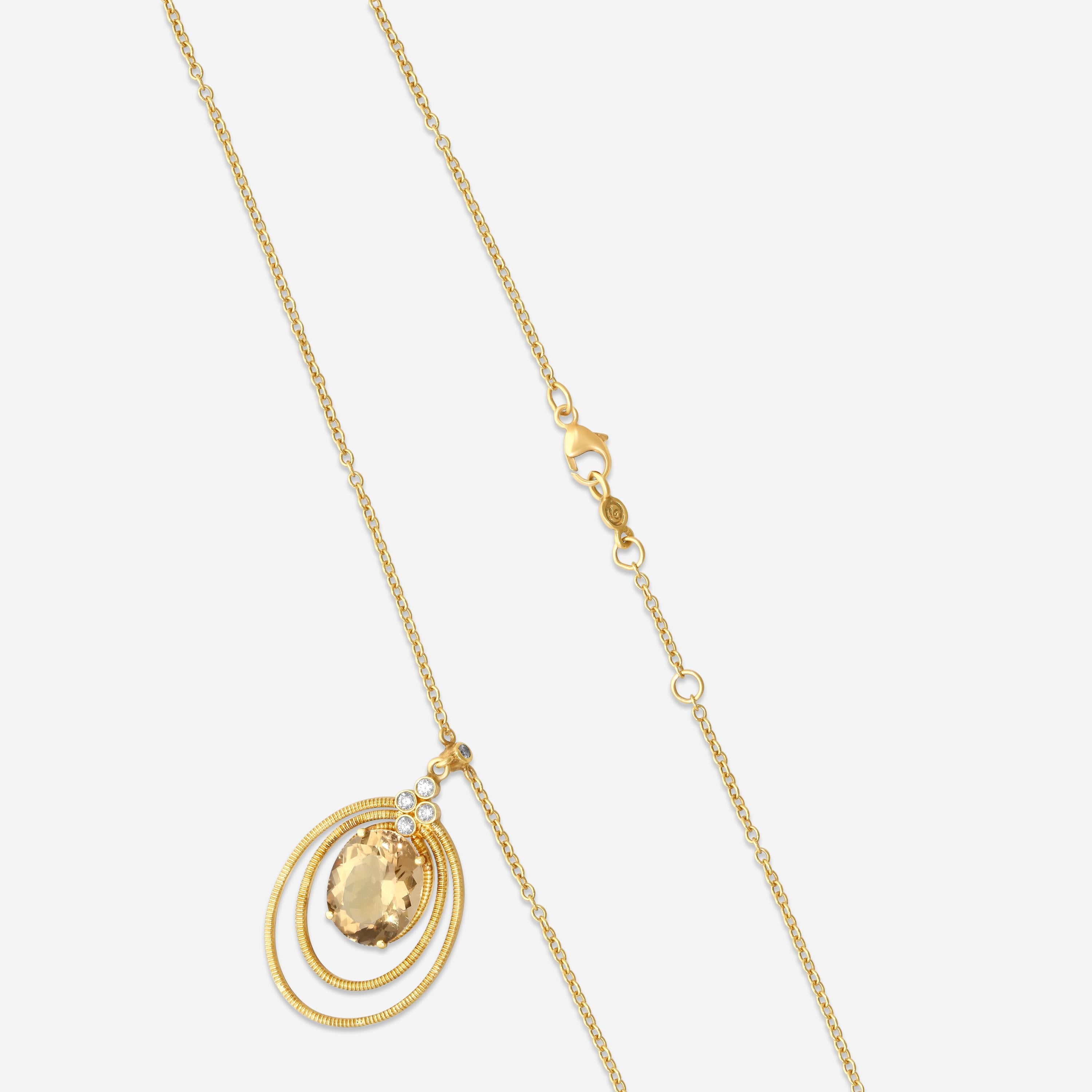 Leslie Greene 18K Yellow Gold Champagne Quartz & Diamond Pendant Necklace N51143