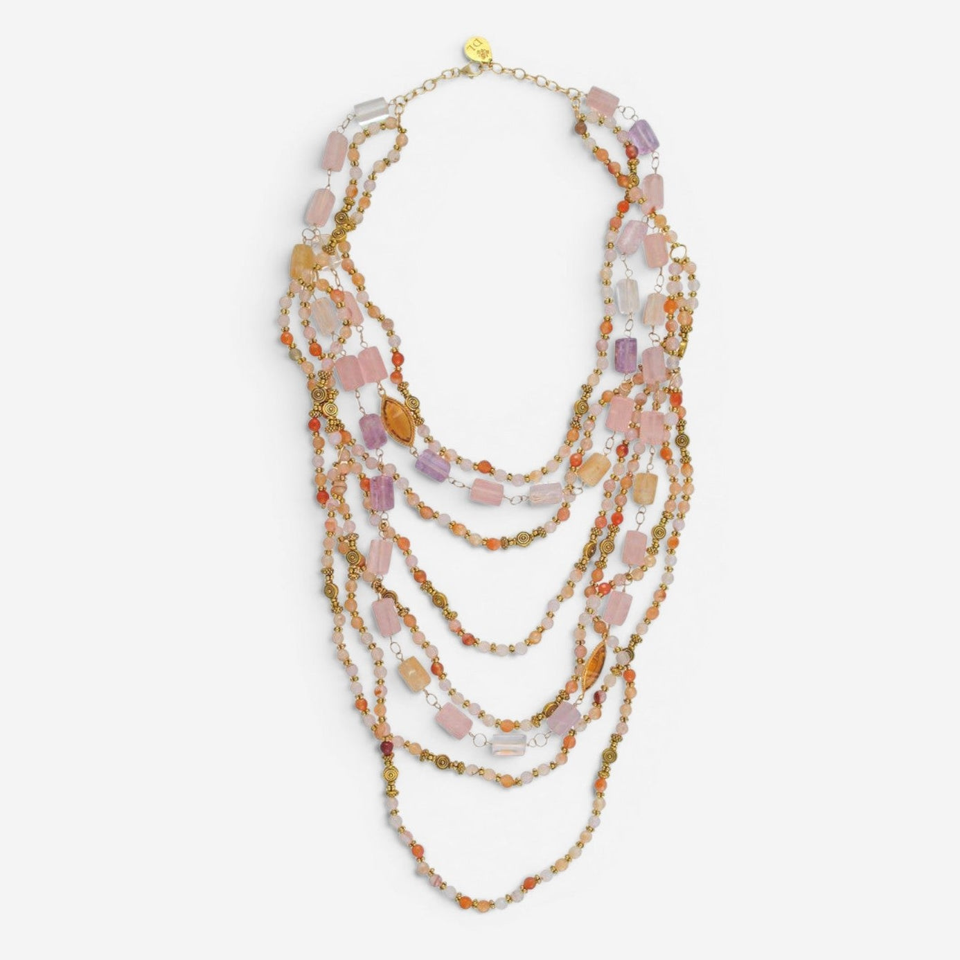 Devon Leigh 24K Yellow Gold Plated Brass Multi-Gemstone Multi Strand Necklace N5669