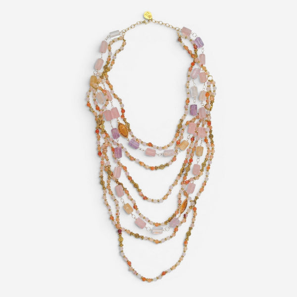 Devon Leigh 24K Yellow Gold Plated Brass Multi-Gemstone Multi Strand Necklace N5669