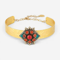Devon Leigh 18K Yellow Gold Plated Brass Coral & Turquoise Choker Necklace N5755
