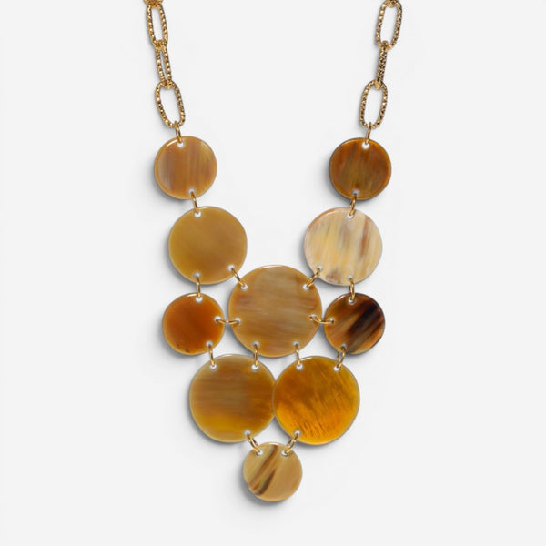 Devon Leigh 24K Yellow Gold Plated Brass & Buffalo Horn Bib Necklace N5778-B