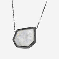 Leslie Greene Stainless Steel Black Diamond Moonstone Necklace NS90594OXMS