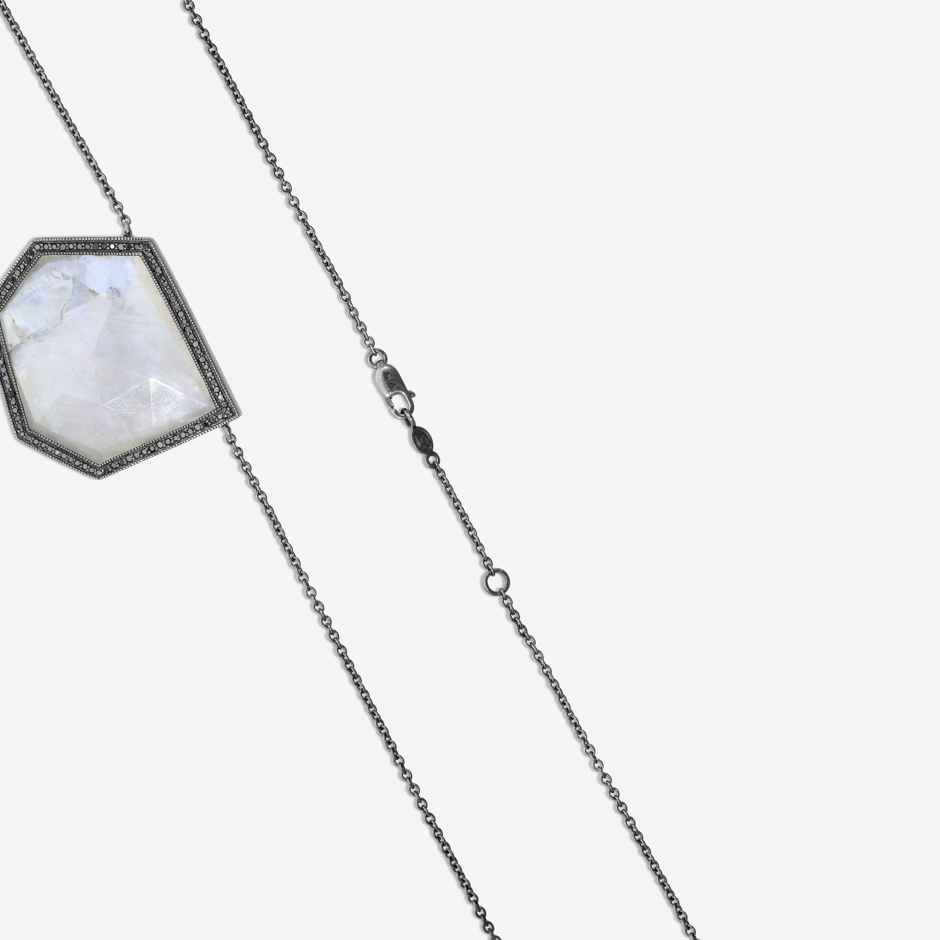 Leslie Greene Stainless Steel Black Diamond Moonstone Necklace NS90594OXMS