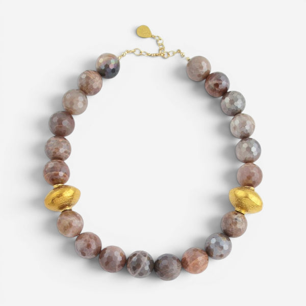 Devon Leigh 18K Yellow Gold Plated Brass Orange Moonstone Collar Necklace N6156